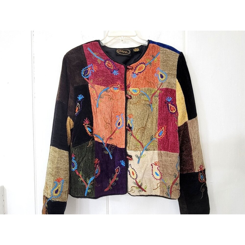 Alex Kin Art To Wear Embroidered Patchwork Chenille Jacket - Picture 2 of 6